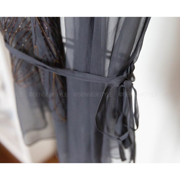 Brunello Cucinelli Silk Top Blouse with Monili and Sequin Trim Gray Size L - Picture 5 of 12